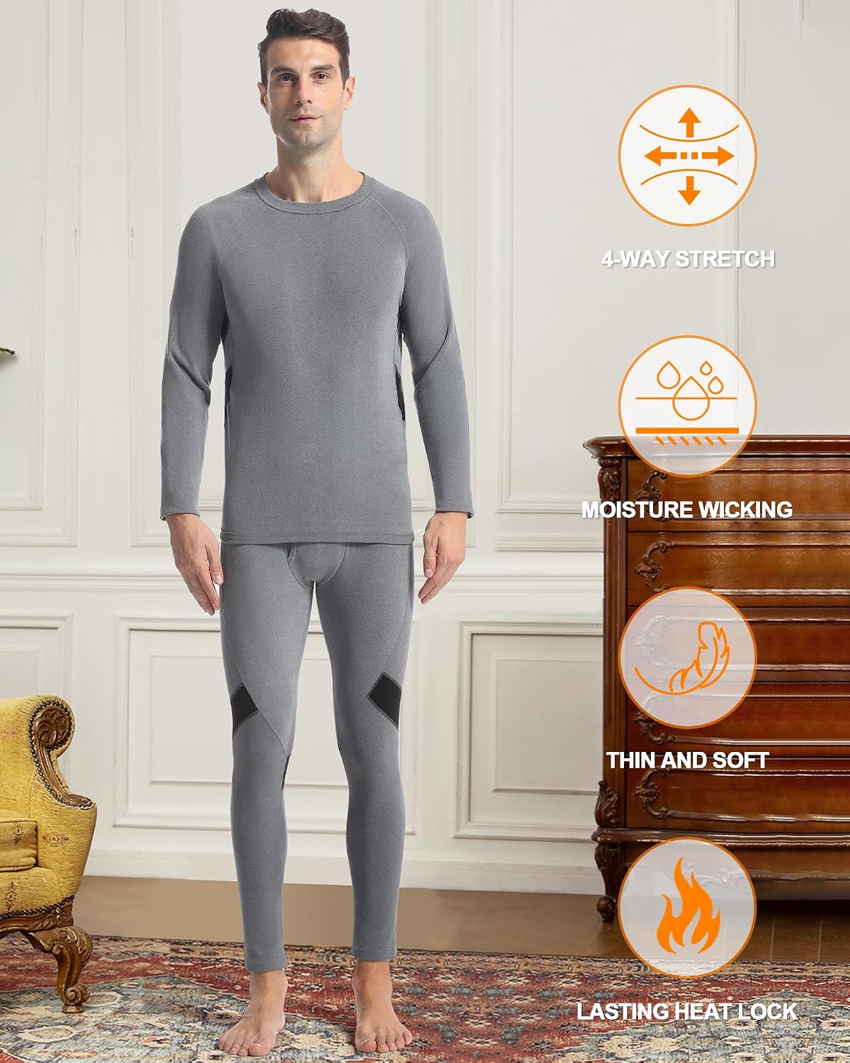 Runhit Mens Thermal Underwear Set：Fleece Lined Long Johns for Men Thermal Shirts and Pants Base Layer Cold Weather Thermals