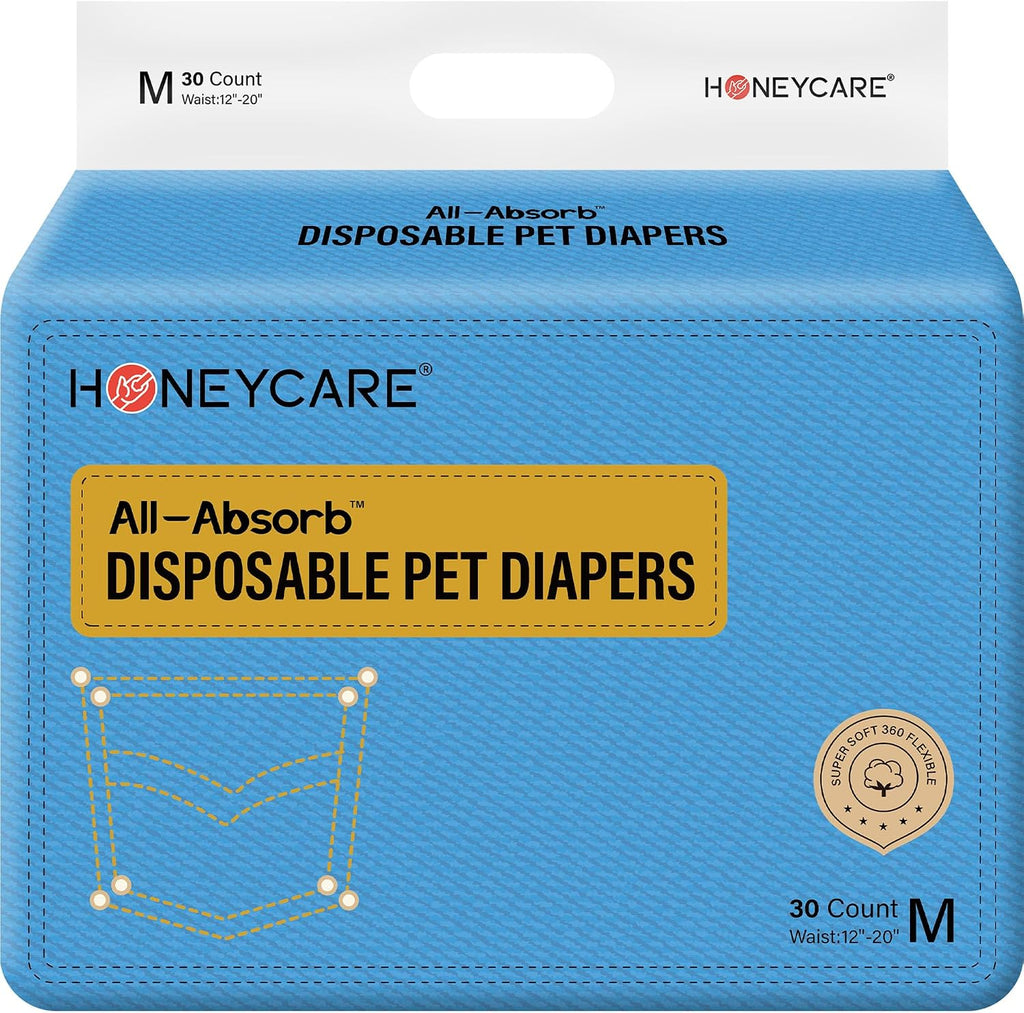 Honeycare Female Dog Diapers, Disposable Diapers for Female Dog with Stretchy Waist, Dog Pull-Ups for Easy wear, Dogs in Heat Period Super Absorbent Leak-Proof Doggie Diapers, Size Small, 30 Count