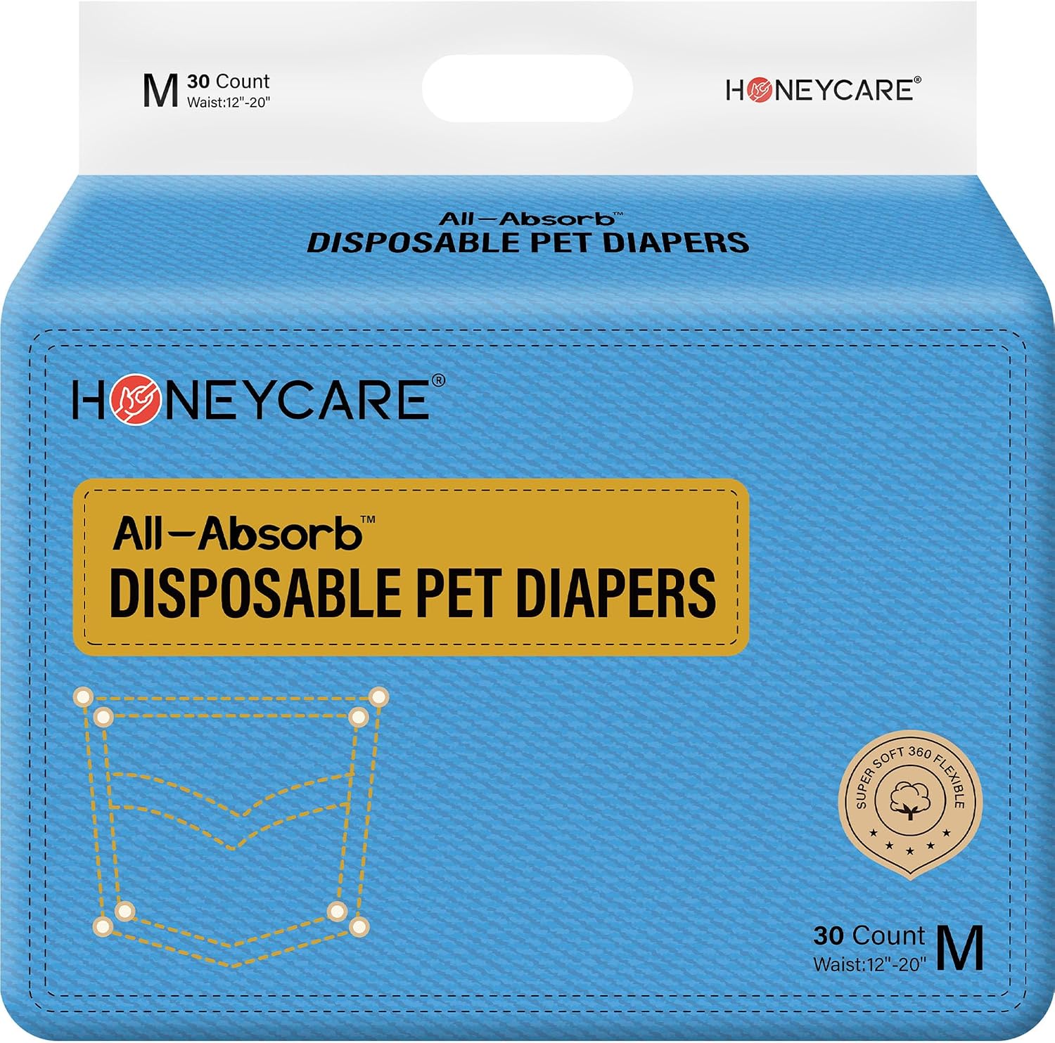 Honeycare Female Dog Diapers, Disposable Diapers for Female Dog with Stretchy Waist, Dog Pull-Ups for Easy wear, Dogs in Heat Period Super Absorbent Leak-Proof Doggie Diapers, Size Small, 30 Count