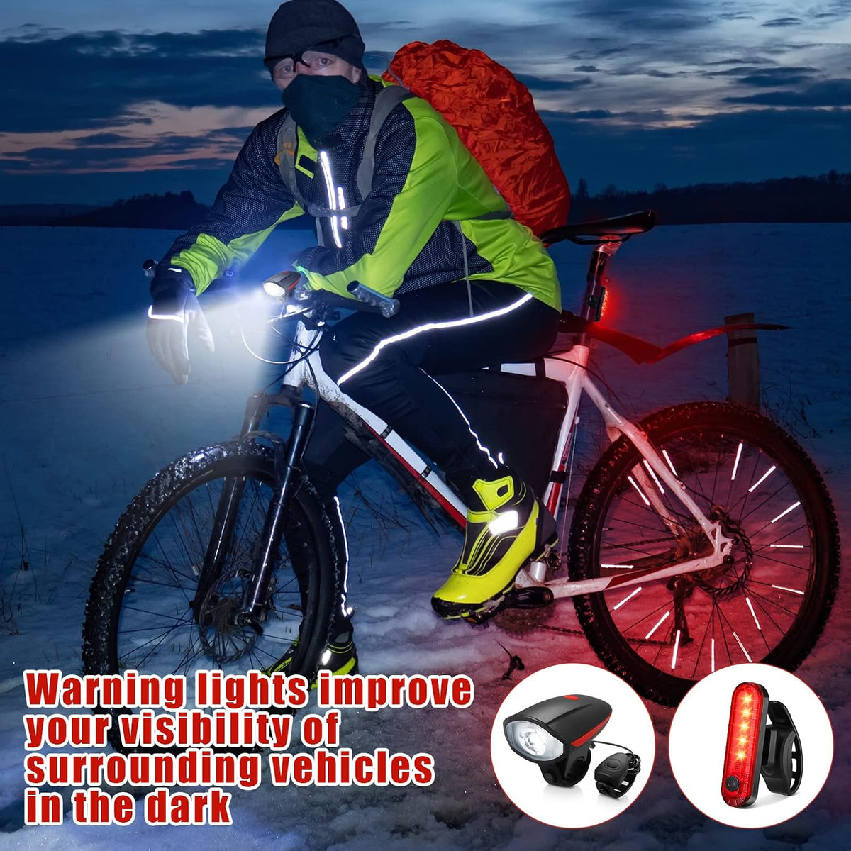Hanaive 4 Sets Bike Lights for Night Riding with Horn USB Rechargeable LED Bicycle Front 3+4 Modes Headlight Taillight Set Bright Waterproof Accessories for Men Women Road Mountain Bike