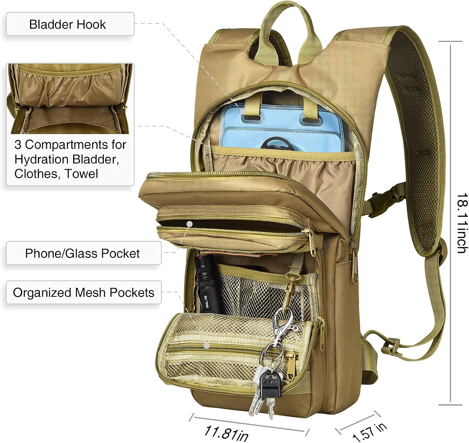 NOOLA Hydration Backpack with 3L Water Bladder, Tactical Pack for Hiking