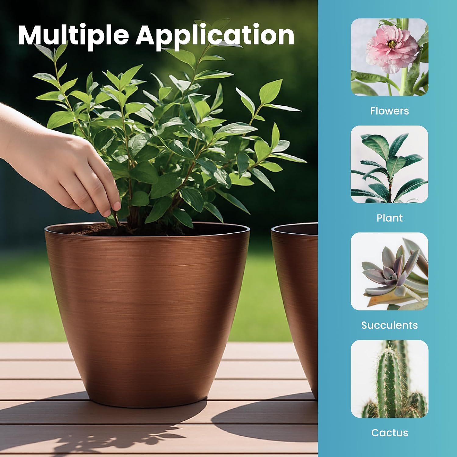 Vanslogreen 2 Pack Plastic Plant Pots with Drainage Holes, 8 inch Planter for Indoor Outdoor Plant, Garden Flower Pots for Aloe, Herbs, Cactus (Brushed Copper, 2pcs)