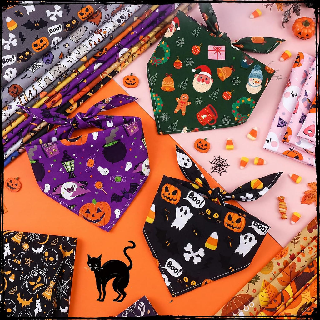 Huhumy 100 Pcs Seasonal Dog Bandanas Bulk Halloween Bandana for Large Dog