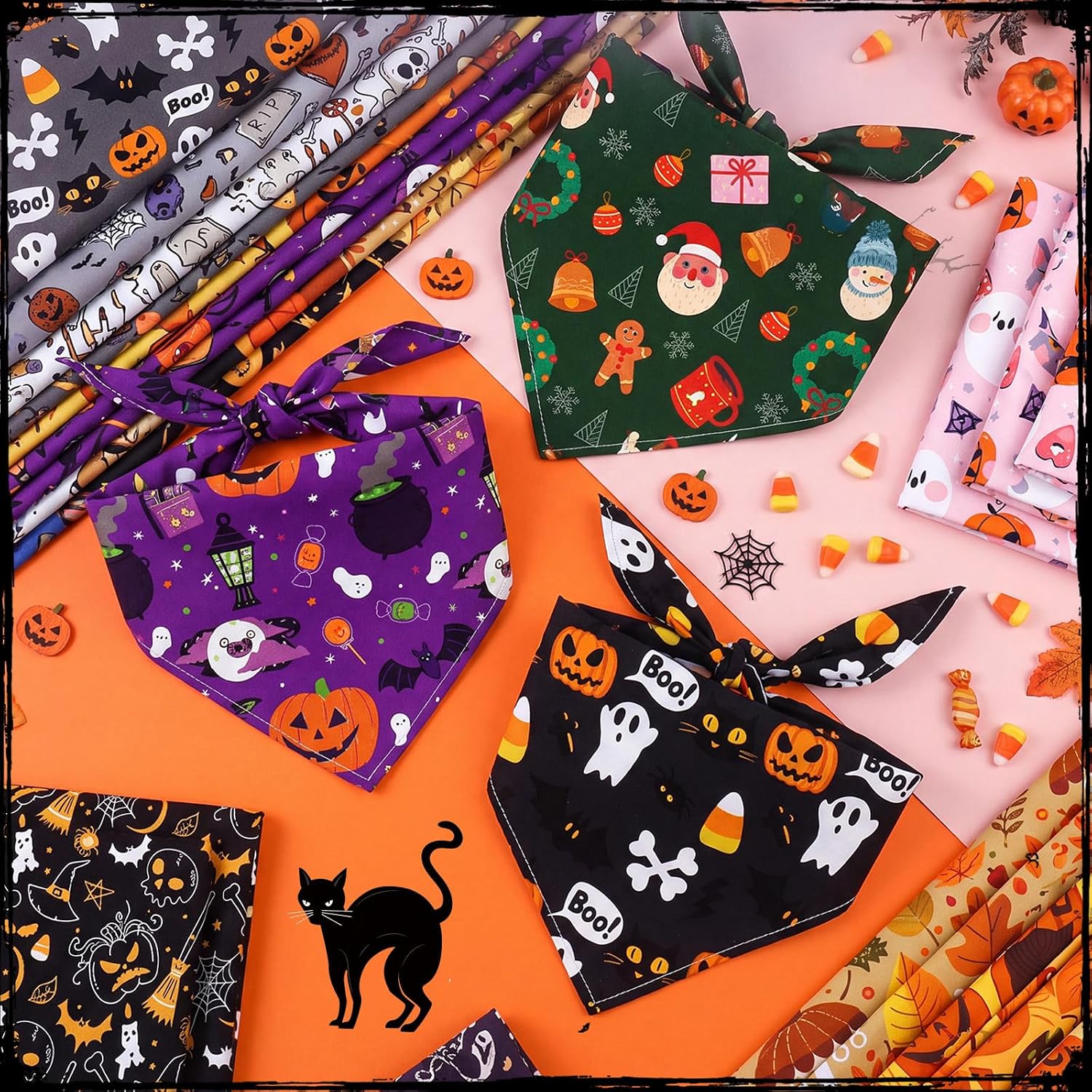Huhumy 100 Pcs Seasonal Dog Bandanas Bulk Halloween Bandana for Large Dog
