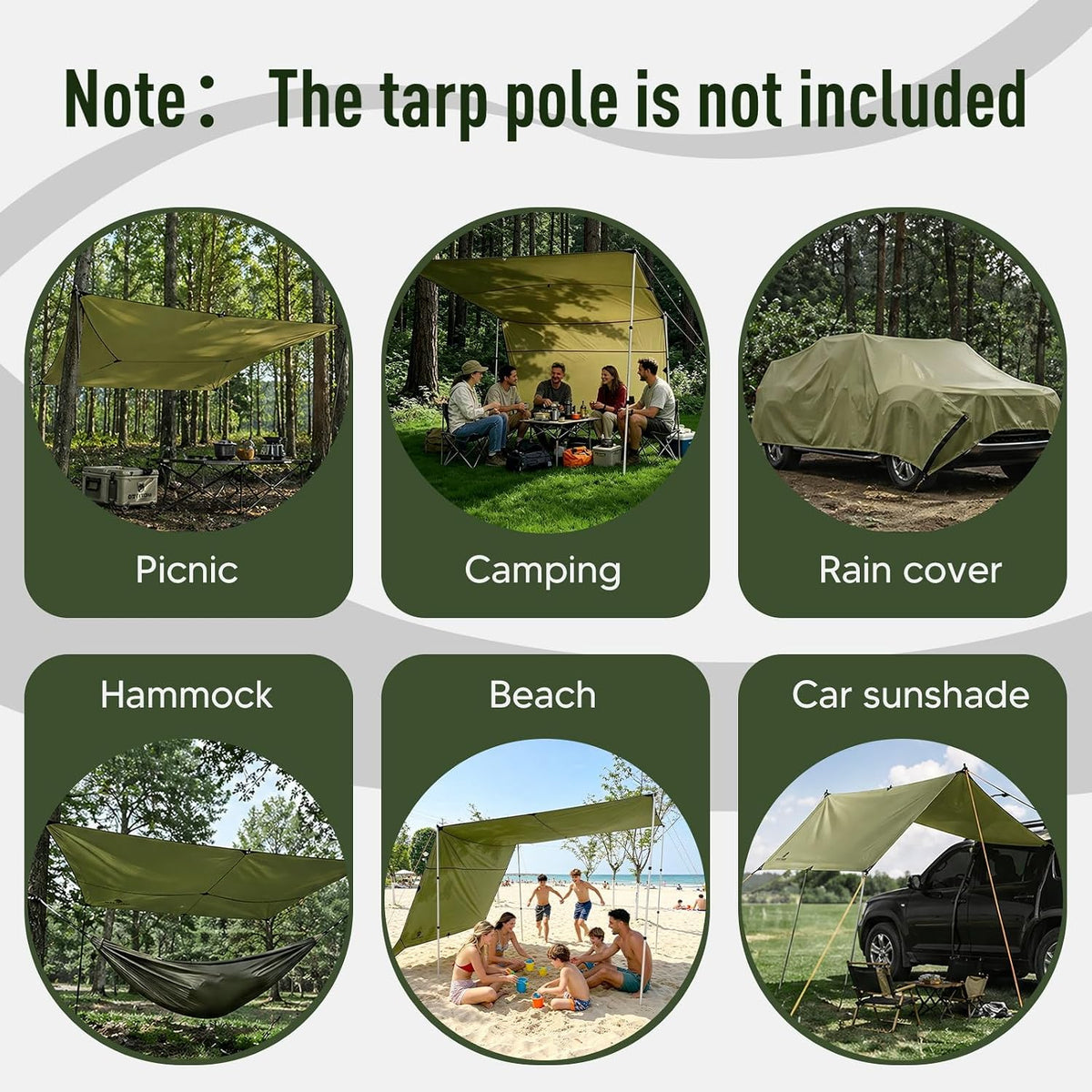 17x10 FT Large Camping Tarp Waterproof, Lightweight PU6000mm Rain Fly, UPF 100+ Sun Protection Camping Canopy & Tent Cover for Outdoor Camping, Picnic, Backpacking & Hammock (Note: Poles Not Included)