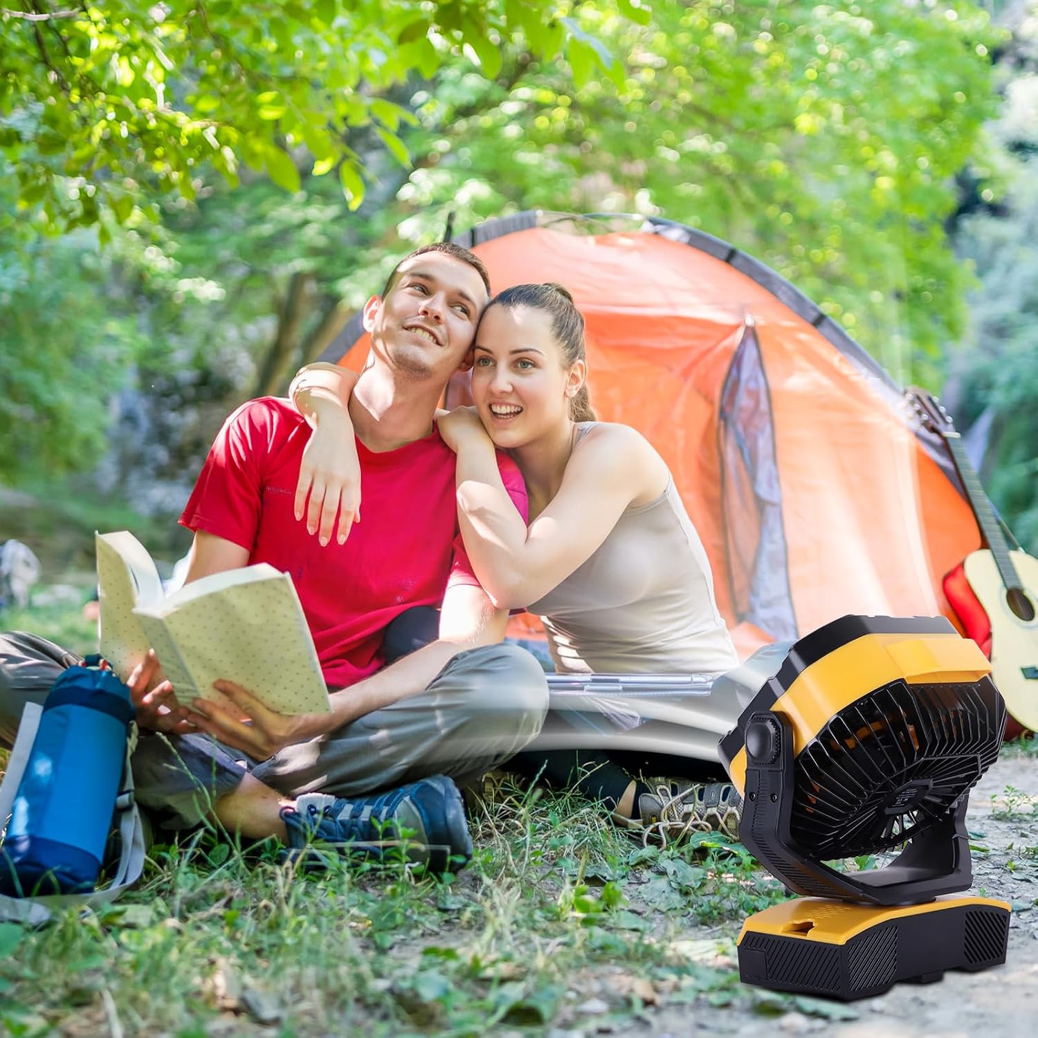 WESTTREE Camping Fan 20000mAh Rechargeable Battery Operated fan Outdoor Tent Fan with Light & Hook 270° Pivot, knob Speeds, Personal fan USB Desk Fan for Camping Power Outage Yellow X68