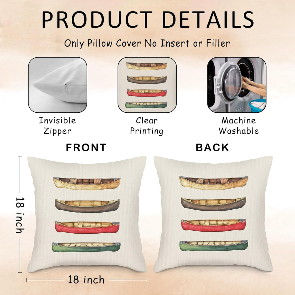 Retro Canoe Paddle Throw Pillow Covers Set of 2, Vintage Paddles Pillow Case Cover for Sofa Couch, Farmhouse Outdoor Boat Cushion Cover Case for Bedroom, Lake House Decor, 18x18 Inch