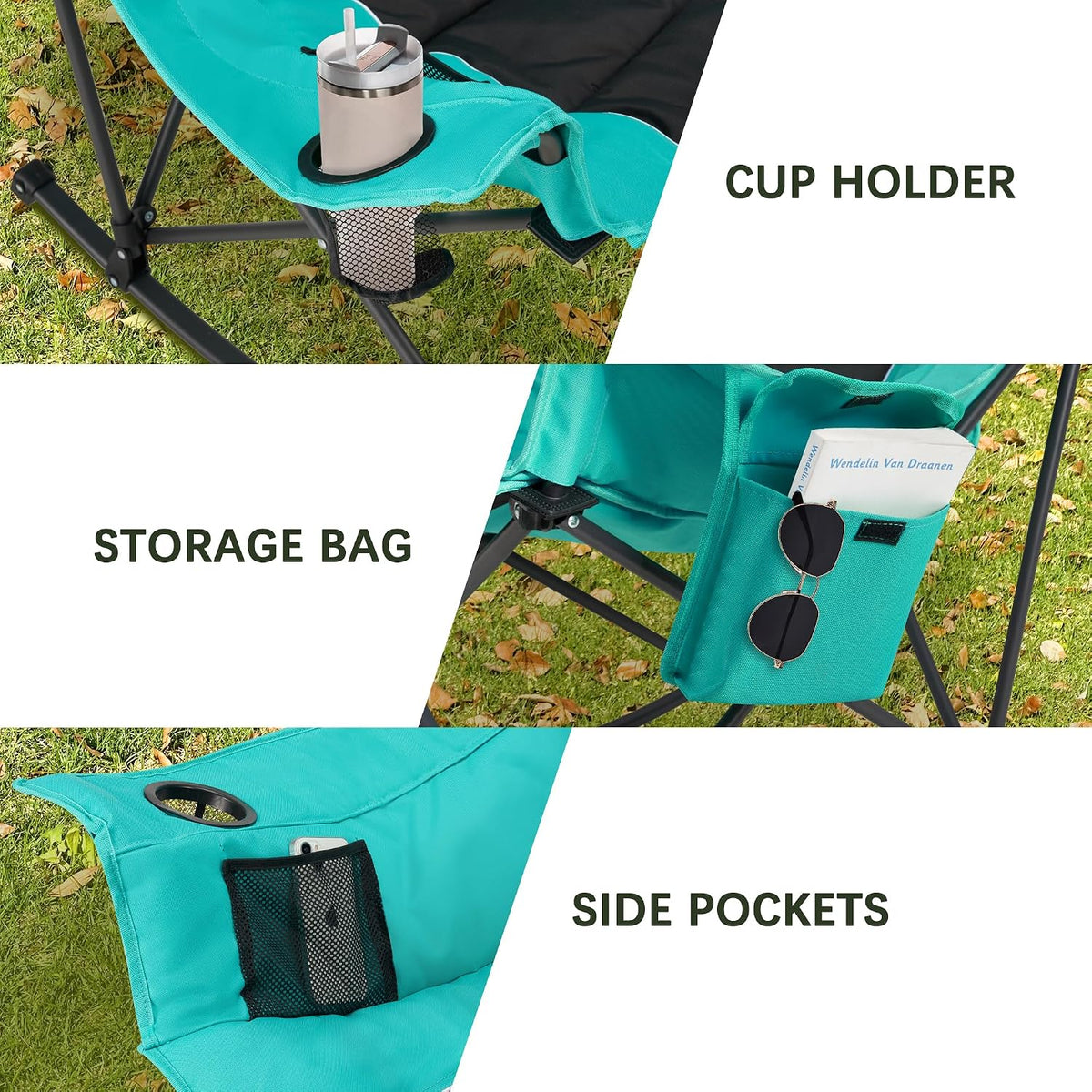 Unisakey Oversize Foldable Rocking Camping Chair300lbs Capacity,Green