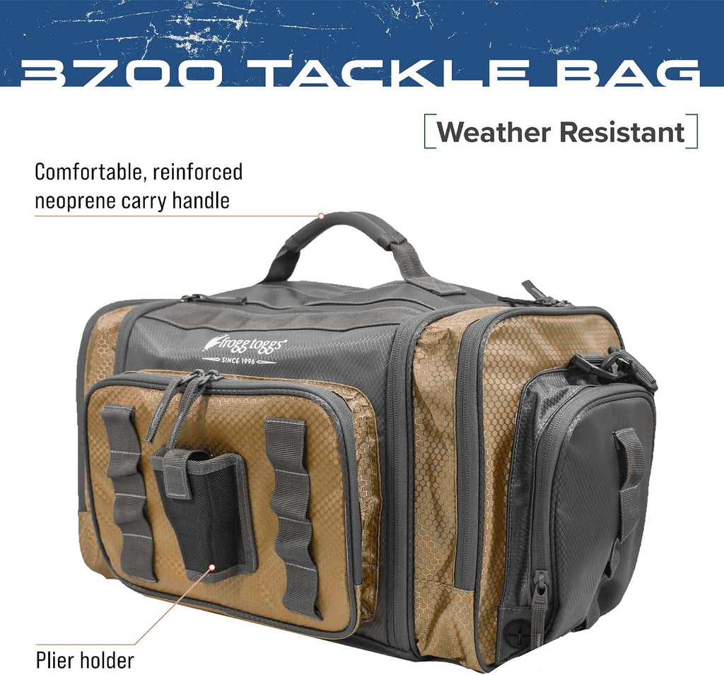 FROGG TOGGS Heavy Duty Fishing Tackle Duffle Bag, Includes Bait Trays, Solid Brown Elements, 3700