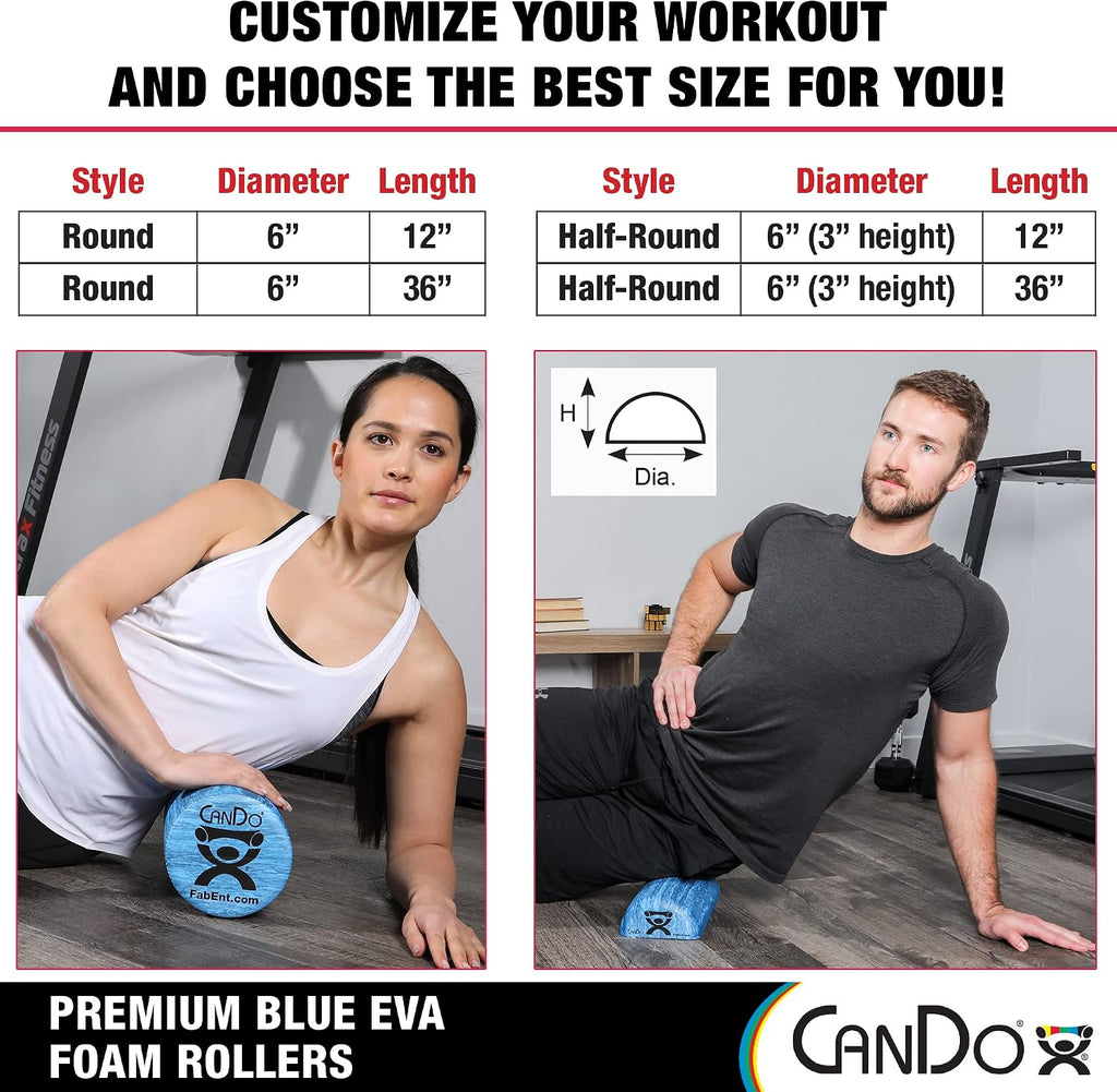CanDo Premium Blue Marble EVA Foam Roller for Muscle Restoration, Massage Therapy, Sport Recovery and Physical Therapy 6" x 12" Half-Round
