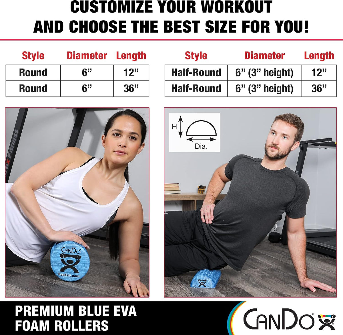 CanDo Premium Blue Marble EVA Foam Roller for Muscle Restoration, Massage Therapy, Sport Recovery and Physical Therapy 6" x 12" Half-Round