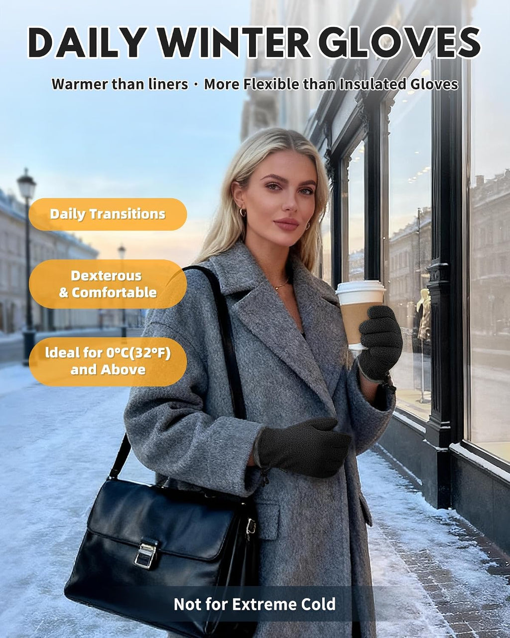 Winter Warm Gloves for Women - Fashion Style Windproof Cuffs Soft fleece - Touchscreen Thermal Flexible Gloves