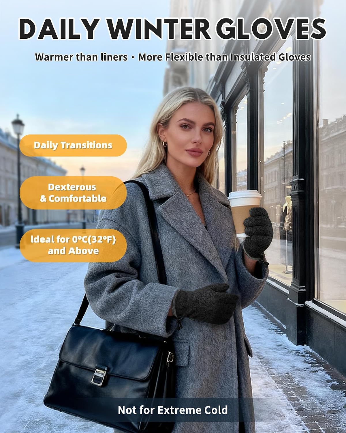 Winter Warm Gloves for Women - Fashion Style Windproof Cuffs Soft fleece - Touchscreen Thermal Flexible Gloves