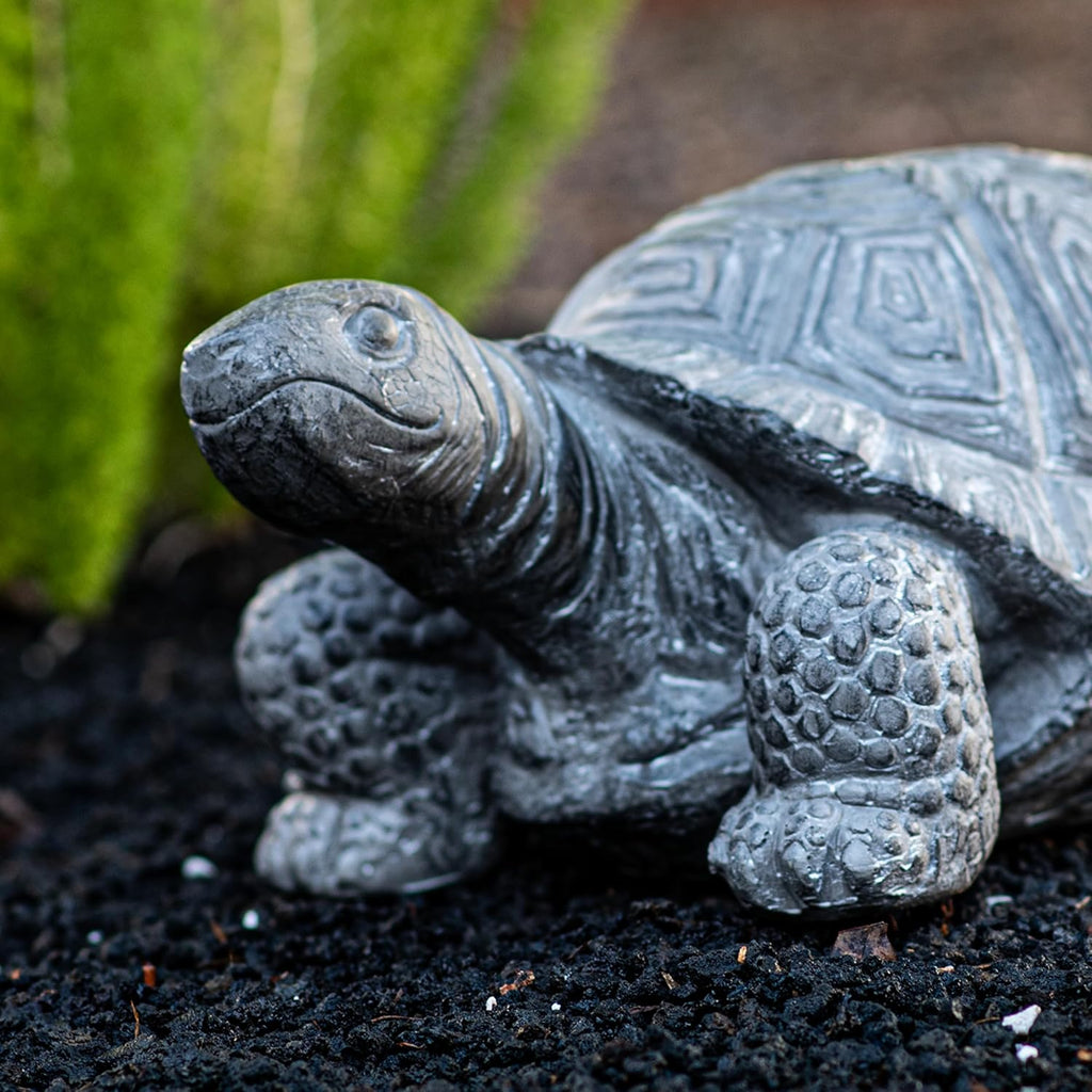 XBrand 16.1" L Grey Polystone Walking Turtle Statue, Indoor Outdoor Décor, Living Room Décor, Turtles Sculptures, Yard Statues