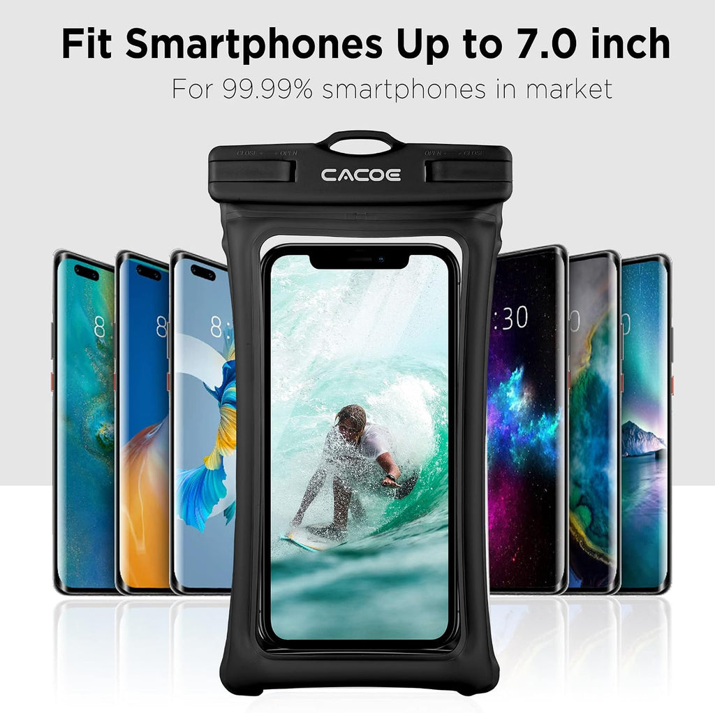 CACOE Floatable Waterproof Phone Pouch 2 Pack Up to 7.0",Black+Black