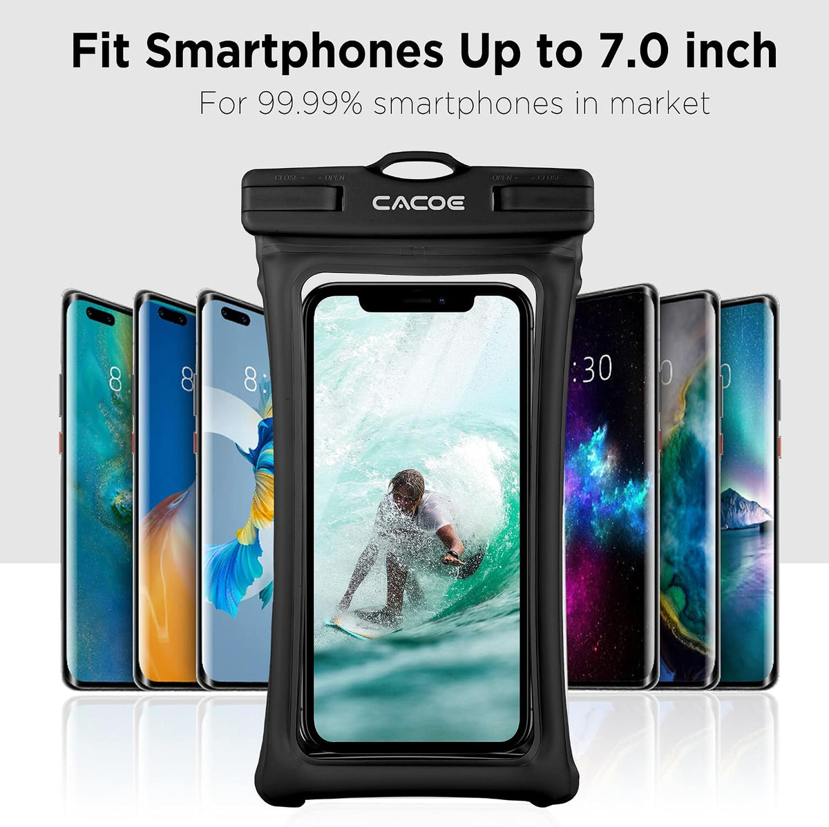 CACOE Floatable Waterproof Phone Pouch 2 Pack Up to 7.0",Black+Black