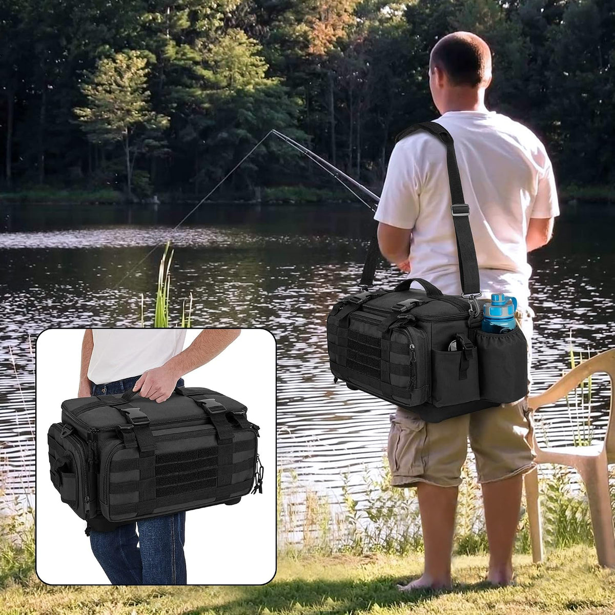 DSLEAF Waterproof Tackle Box Bag, Soft Fishing Tackle Storage Bag, Bag Only