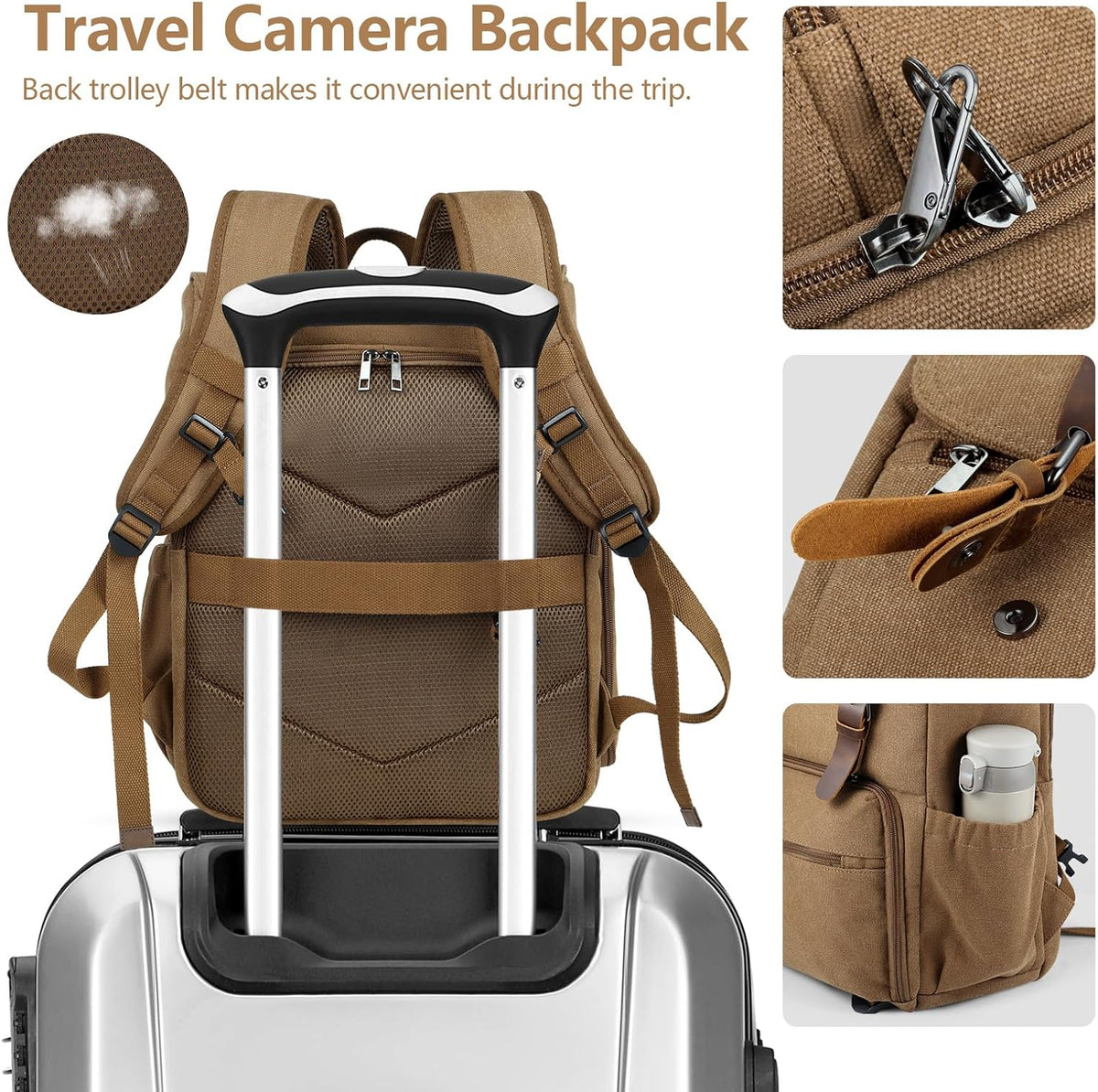 SMRITI Canvas Camera Bag Backpack with Quick Access Pocket & Tripod Holder, 14 Inch Laptop Camera Back Pack Anti-Theft DSLR/SLR Mirrorless Camera bag for Photographers Compatible with Canon/Nikon/Sony
