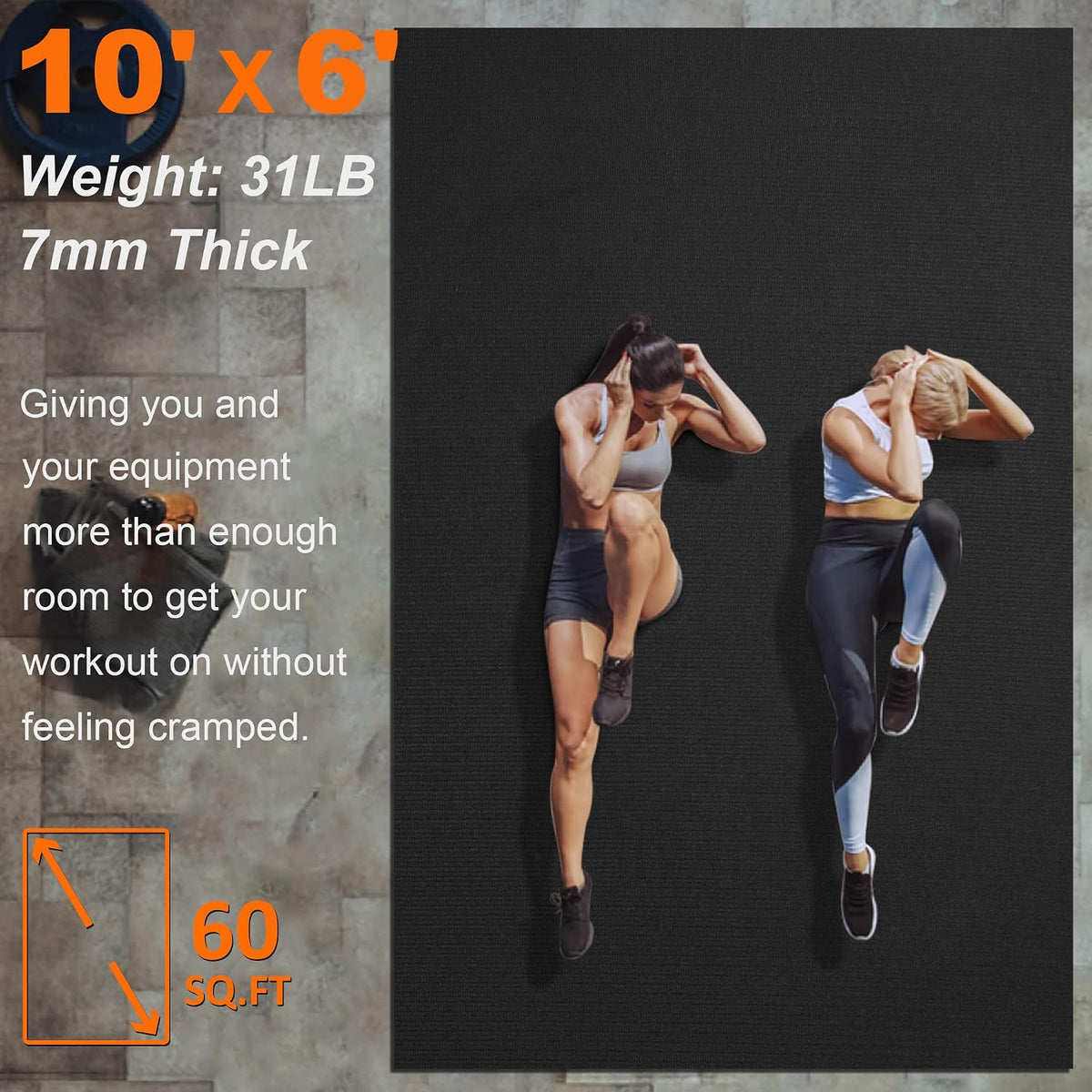 Large Exercise Mat 8'x5'|12'x6'|10'x6'|6'x4'|6'x2' Workout Mat for Home Gym Mats Exercise Heavy Duty Gym Flooring Fitness Mat Large Yoga Mat Cardio Mat for Weightlifting, Jump Rope, MMA, Shoe-Friendly