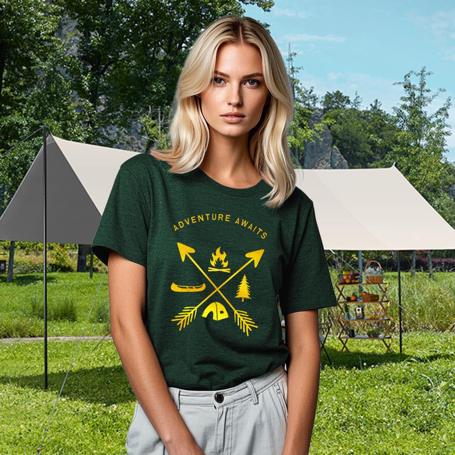 Womens Adventure Awaits Shirts Outdoor Lifestyle Camping Hiking T-Shirt Nature Travel Camp Life Tee