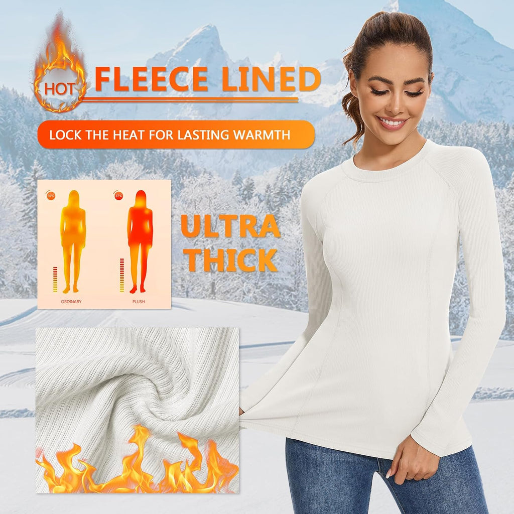 WOWENY Thermal Shirts for Women Fleece Long Sleeve Base Layer Top Winter