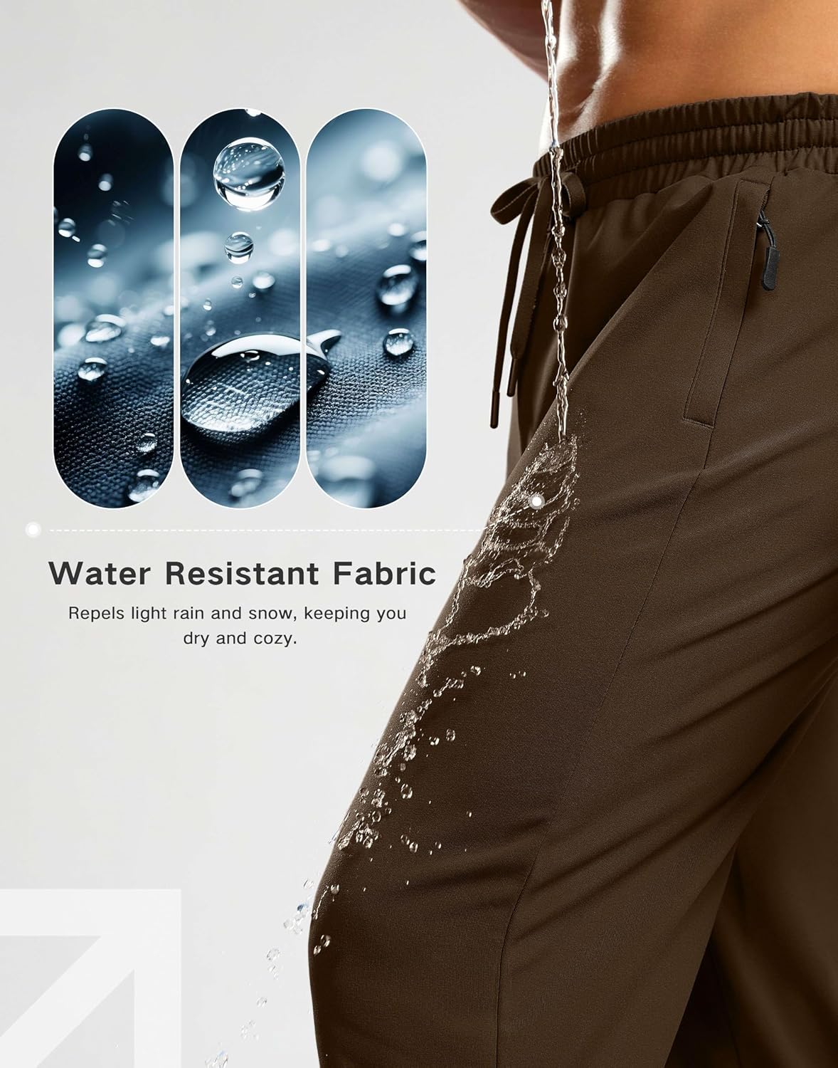 G Gradual Men's Fleece Lined Pants with 3 Zipper Pockets Water Resistant Winter Warm Hiking Pants Athletic Sweatpants for Men