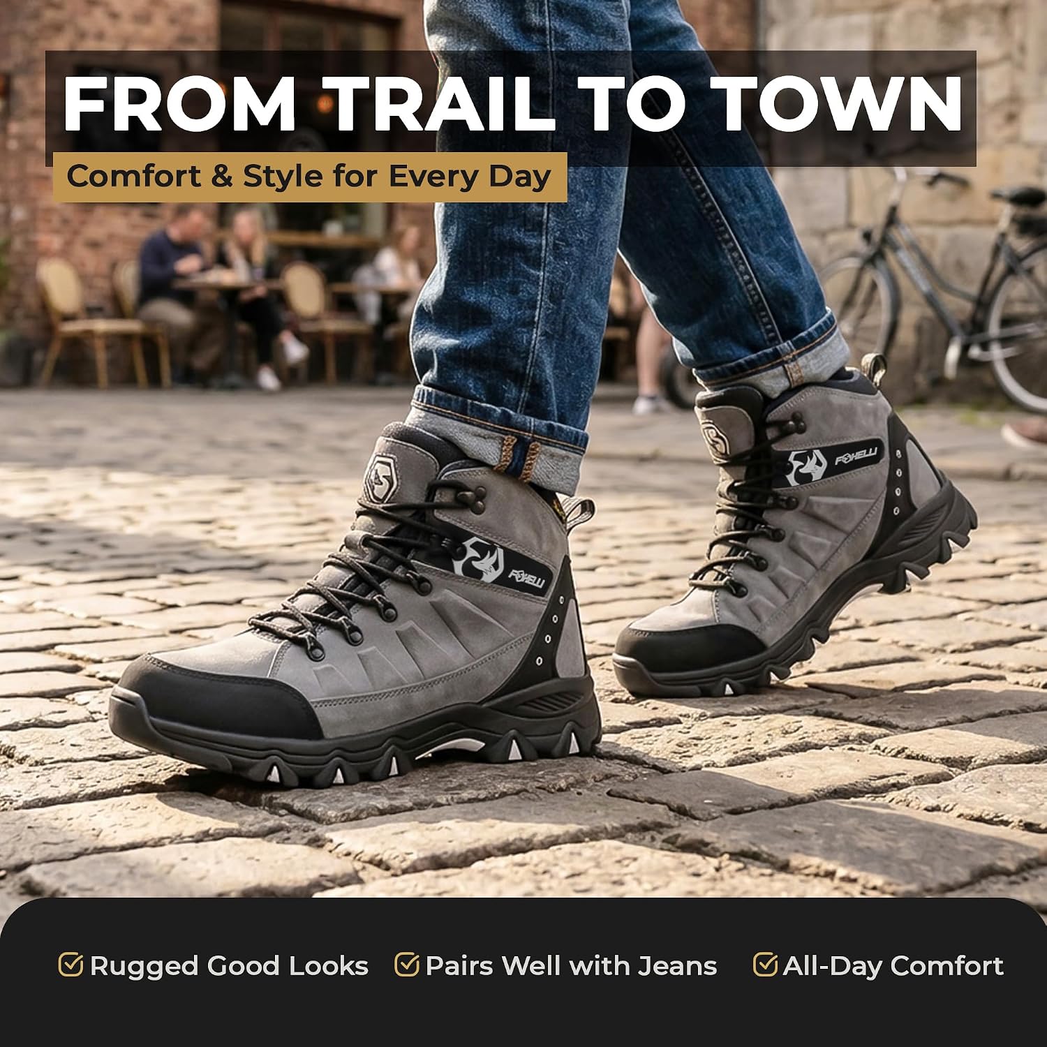 Foxelli Men’s Hiking Boots – Waterproof Breathable & Lightweight Suede Leather Hiking Boots for Men