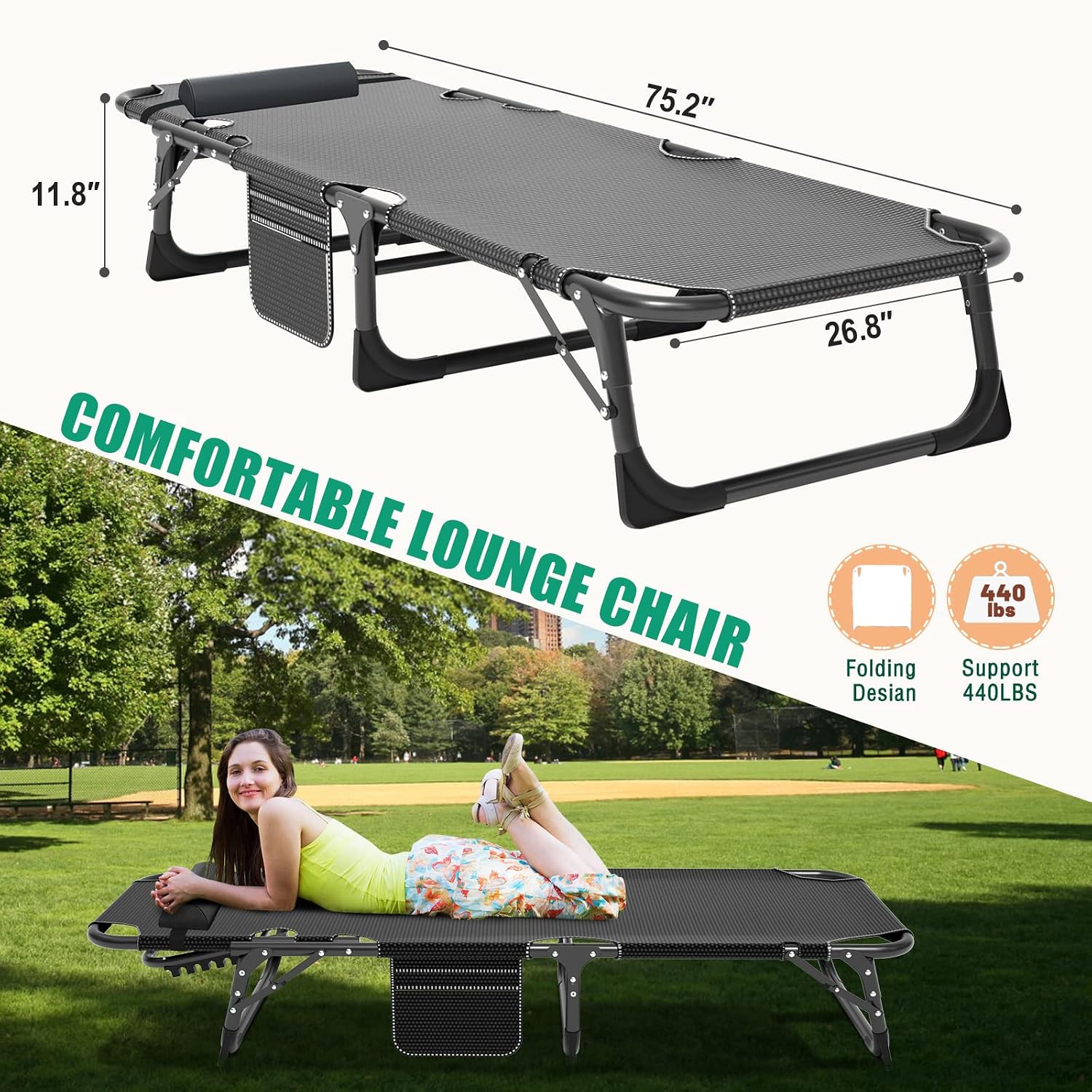 LILYPELLE Portable Folding Camping Cot with Mattress and Pillow for Adults