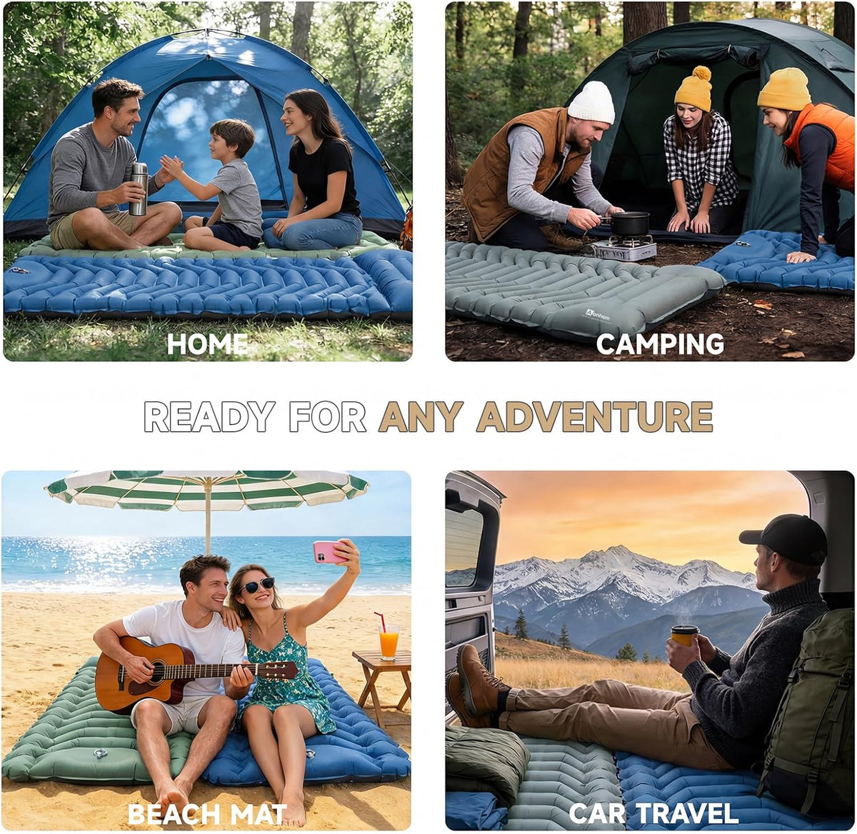 Ultralight Camping Sleeping Pad with Pillow & Built-in Foot Pump