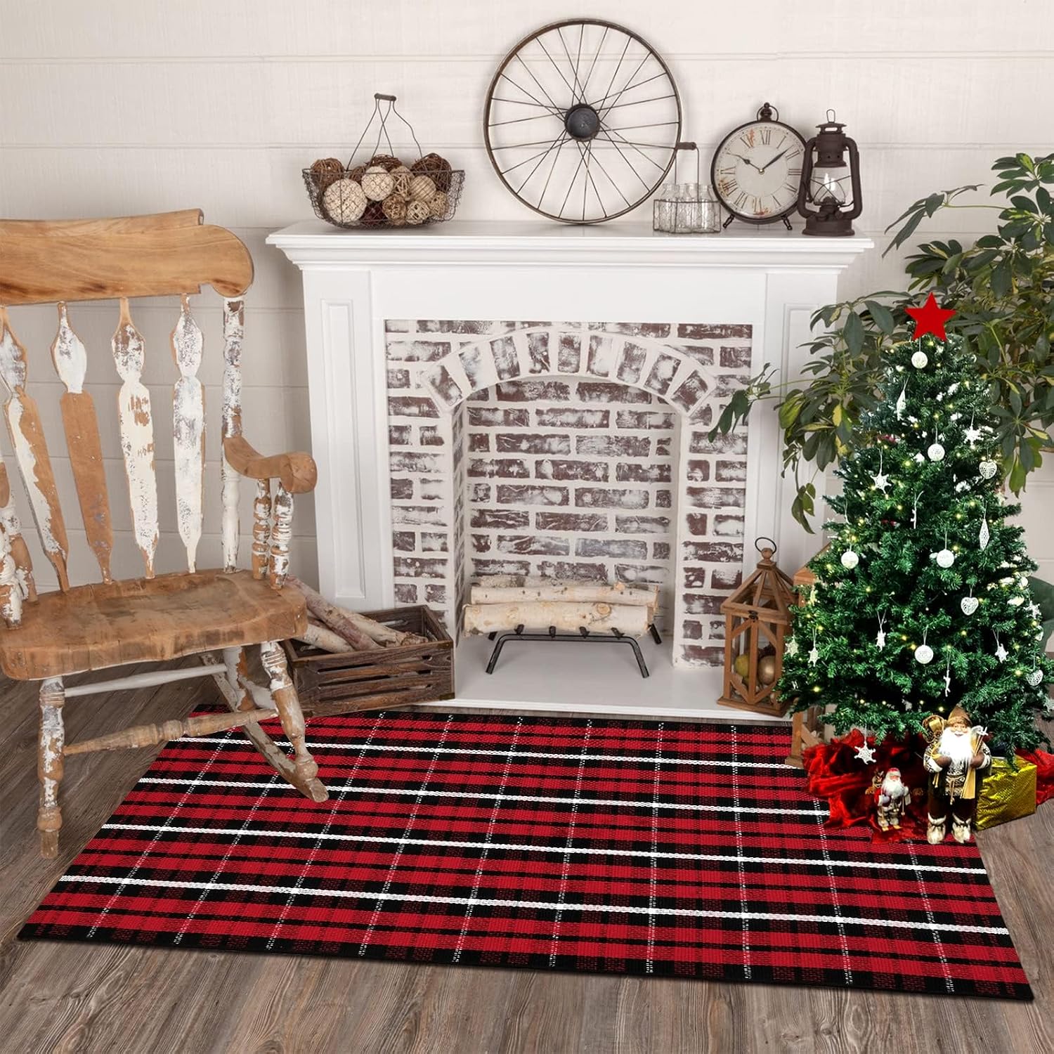 Christmas Front Door Mat Outdoor 2'X4.3' Red Plaid Porch Rug Welcome Mat