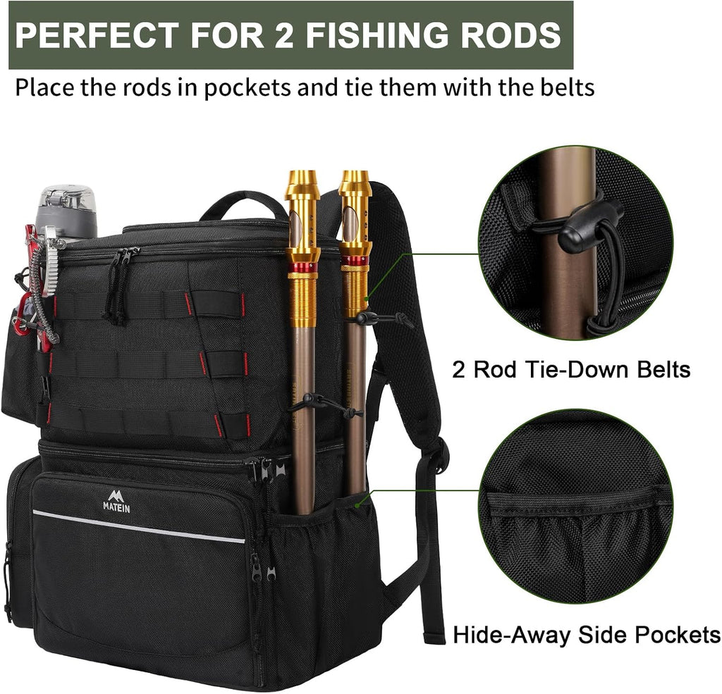 MATEIN Fishing Backpack, Tackle Storage Bag with Rod Holders & Cooler