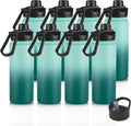 Gradient Green 8 Pack: 24oz Insulated Stainless Steel Metal Water Bottle with Straw & Wide Mouth Lid, Double Wall Vacuum Bottle for Hiking & Camping