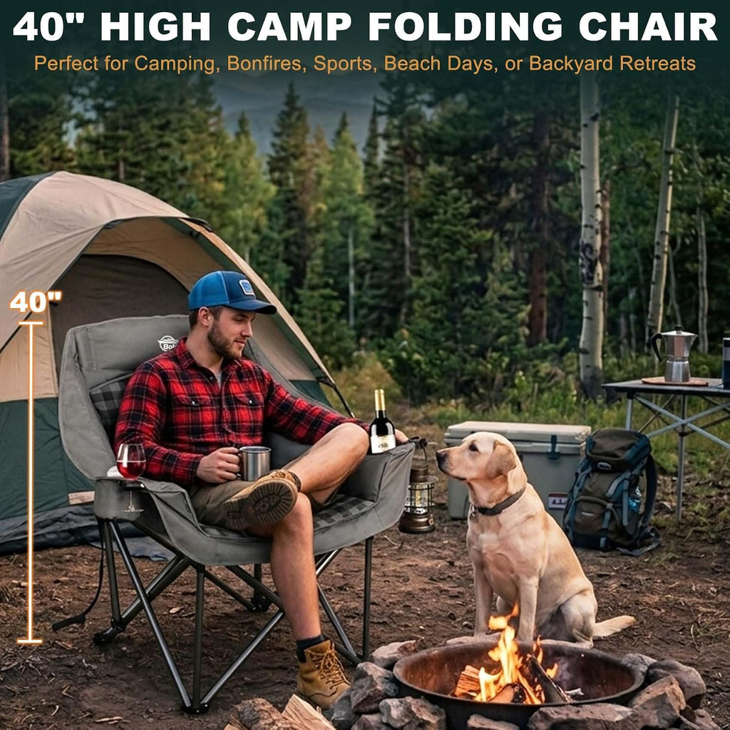 2 Pack Oversized Camping Chairs for Adults Heavy Duty Padded Lawn Chair