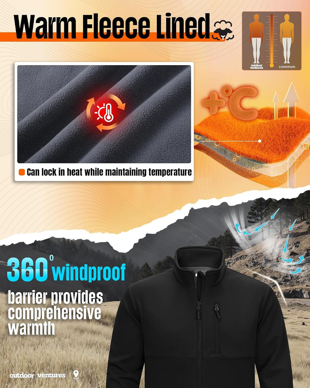 Outdoor Ventures Men's Softshell Jacket Waterproof Lightweight Rian Jacket