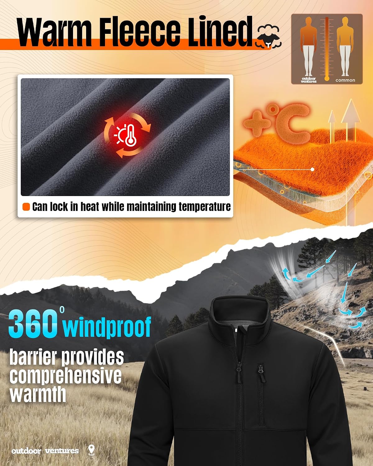 Outdoor Ventures Men's Softshell Jacket Waterproof Lightweight Rian Jacket