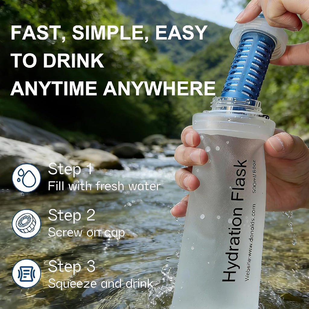 AXEN Collapsible Water Bottle with Filter for Hiking Travel, 1000ml Clear