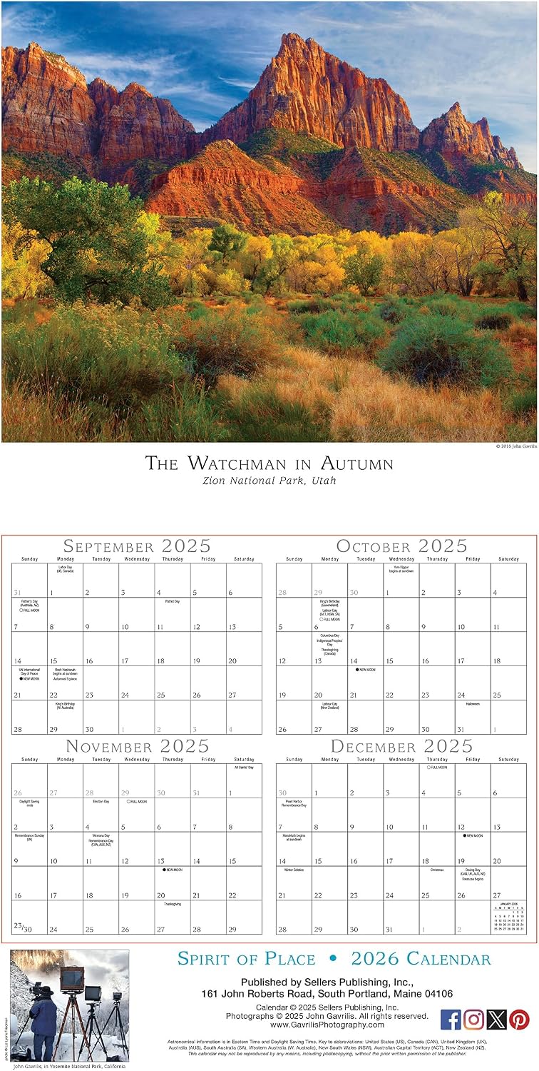 The Spirit of Place 2026 Wall Calendar, 12-Month Nature & Travel Photography of America's Treasured Lands, 12" x 12", 2026 Calendar and Planner with Large Monthly Grids for Home and Office