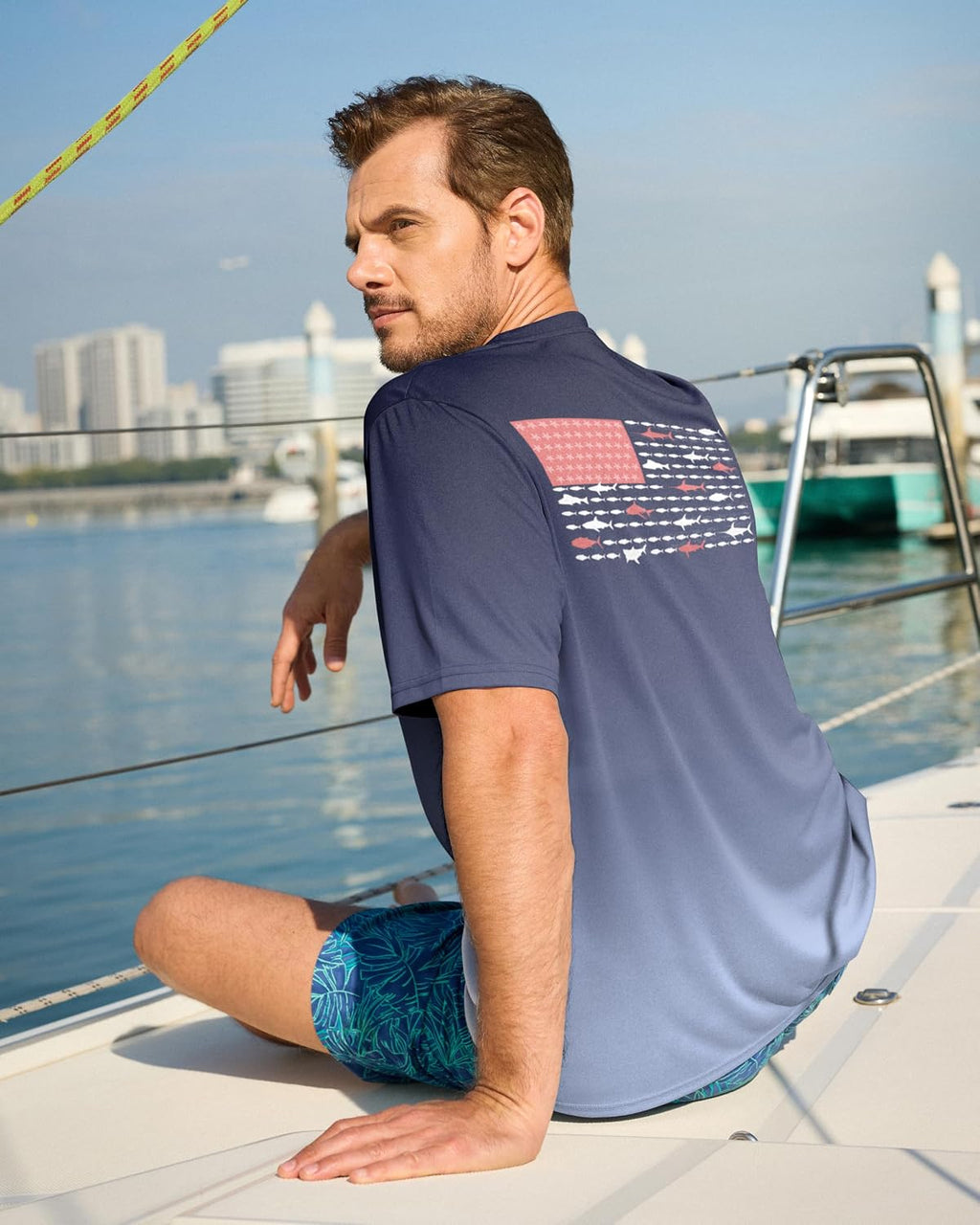 Pudolla Men's Fishing Swim Graphic Shirts Short Sleeve Sun Protection UV UPF 50+ SPF Tee Quick Dry Lightweight Water Tops