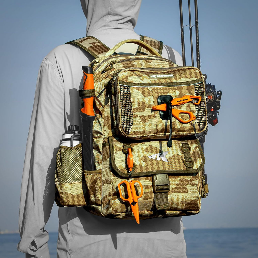 KastKing BaitSpace Fishing Tackle Backpack with Removable Bait Binder,2 Rod Holders Storage Fishing Gear and Equipment