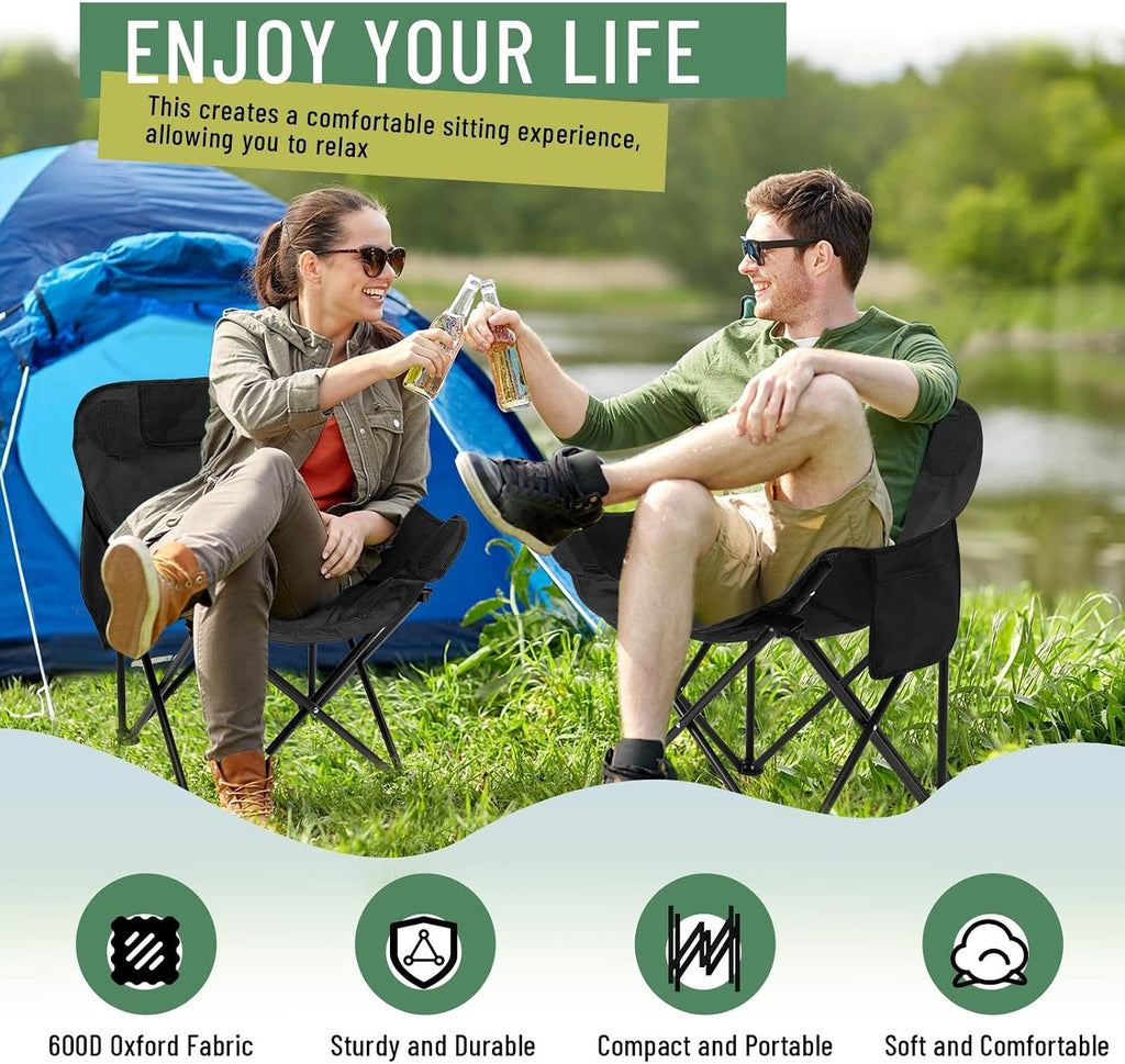 2 Pack Folding Camping Chairs Portable, Black, Solid Color