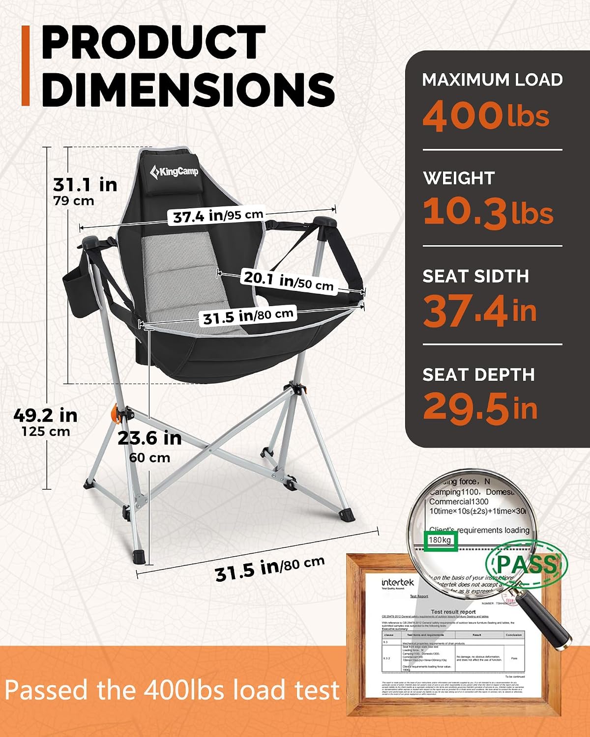KingCamp Hammock Camping Chair, 400lbs Heavy Duty Swing Chairs for Adults