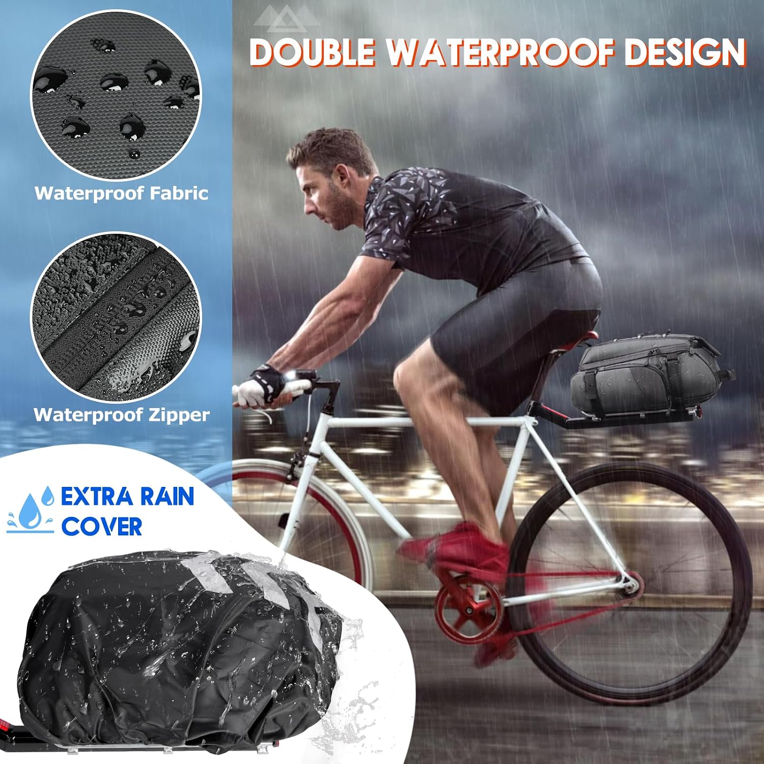 RAINSMORE Bike Bag for Bicycle Rear Rack 15L Waterproof Ebike Trunk Bag