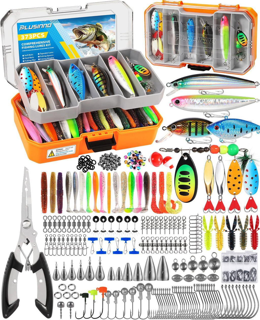 PLUSINNO Bass Fishing Lures Tackle Box Gear Kit with Tackle Included
