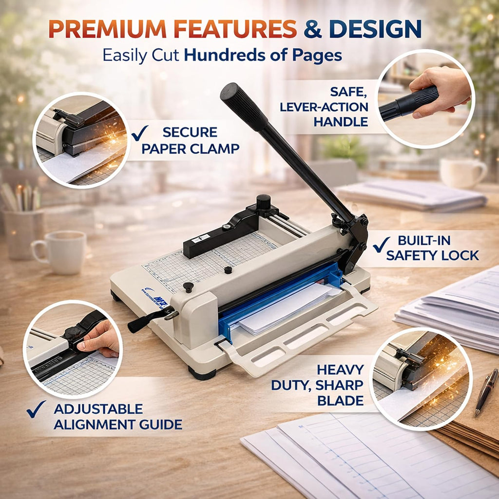 HFS(R) Heavy Duty Guillotine Paper Cutter 400 Sheet Capacity | Solid Steel Construction (A3-17'' paper cutter)