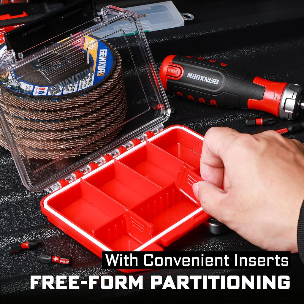 Geinxurn IPX4 Waterproof Small Storage Parts Organizer, Small Parts Case with Removable Dividers, Screwdriver Bit Set Box(2 Boxes)