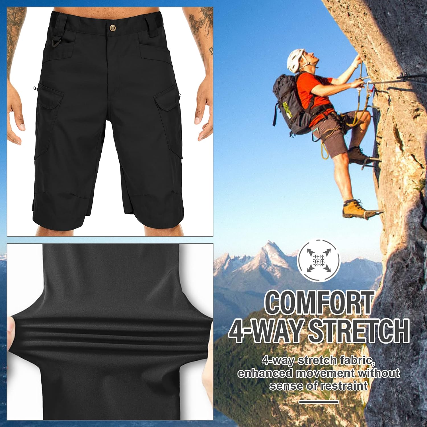 Mens Work Shorts Cargo Tactical Outdoor Wear Resistant Hiking Tool Shorts