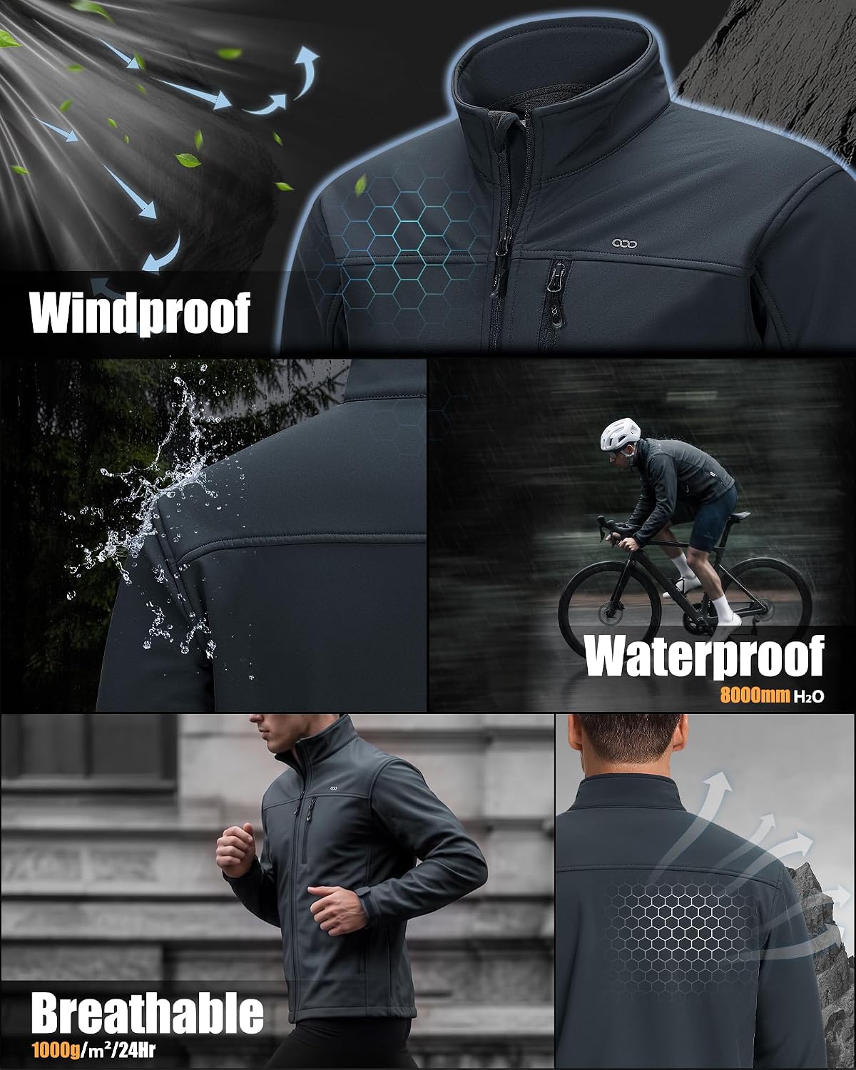 33,000ft Men's Waterproof Softshell Jacket Fleece Lightweight Windbreaker