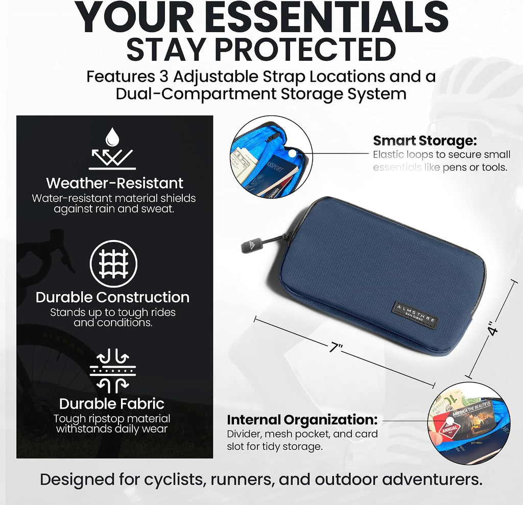 ALMSTHRE Ride Wallet 7”x4” | Waterproof Cycling Wallet for Phone, Cards & Essentials | Durable Ripstop Nylon – Fits Most Phones & Passports | Secure Storage for Biking & Travel