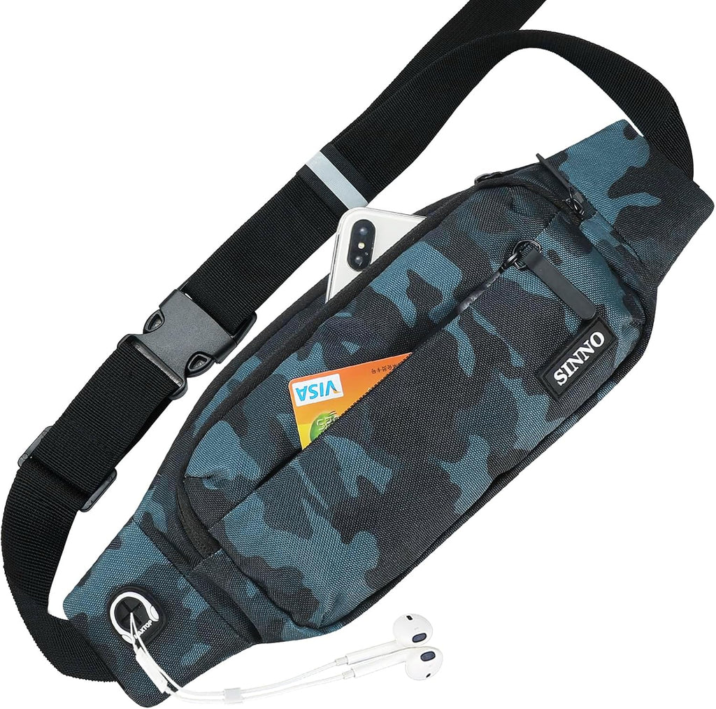 SINNO Large Crossbody Fanny Pack for Women Men Belt Bag With 4-Zipper Pockets for Travel Running Hiking Workout Dog Walking Outdoors Sport Fishing Waist Pack Bag Carrying All Phones