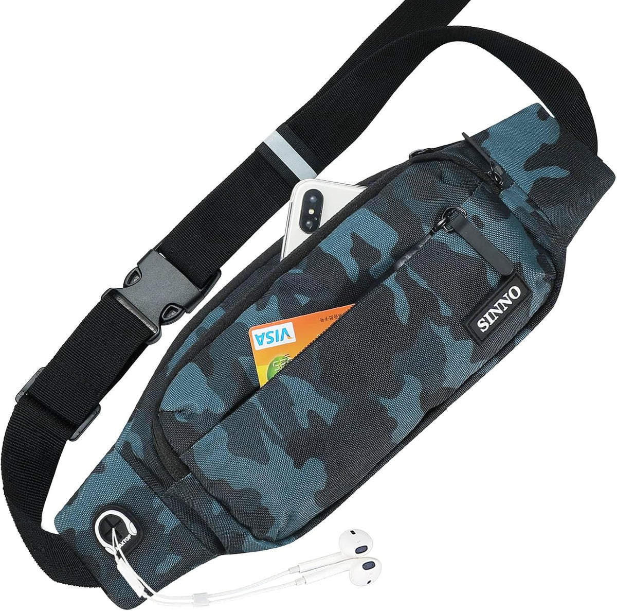 SINNO Large Crossbody Fanny Pack for Women Men Belt Bag With 4-Zipper Pockets for Travel Running Hiking Workout Dog Walking Outdoors Sport Fishing Waist Pack Bag Carrying All Phones